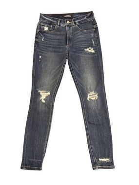 Express Distressed Skinny Jeans - Dark Indigo Wash